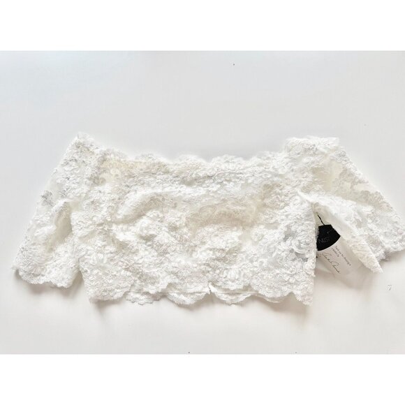 NWT JUSTIN ALEXANDER BRIDAL White Ivory Lace Pearl Embellished Crop Top, Size 16 - Picture 3 of 13